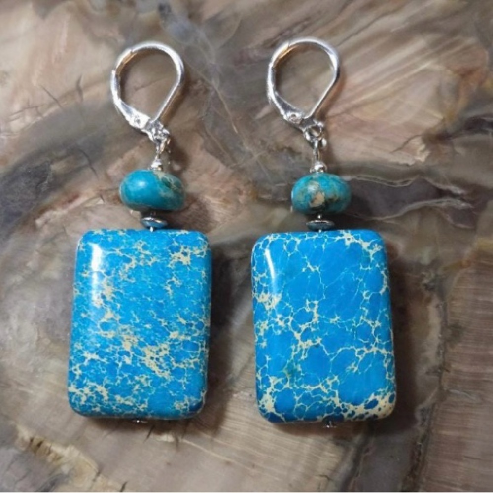 NWOT Turquoise and Sea Sediment Jasper Drop Earrings
